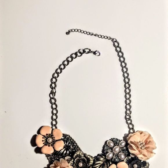 Silver & Goldtone Flowered Statement Necklace - Picture 5 of 6
